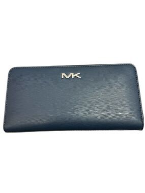 Fathers Day! Michael Kors Navy Textured MK Zip-Around Cooper wallet NWT